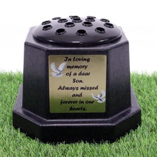 Load image into Gallery viewer, Memorial Grave Flower Pot Vase Hex Graveside Black Insert - INCLUDES FREE STICKER