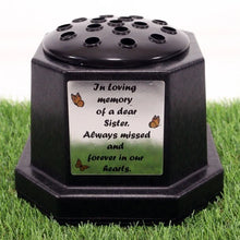 Load image into Gallery viewer, Memorial Grave Flower Pot Vase Hex Graveside Black Insert - INCLUDES FREE STICKER