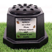 Load image into Gallery viewer, Memorial Grave Flower Pot Vase Hex Graveside Black Insert - INCLUDES FREE STICKER