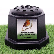 Load image into Gallery viewer, Memorial Grave Flower Pot Vase Hex Graveside Black Insert - INCLUDES FREE STICKER