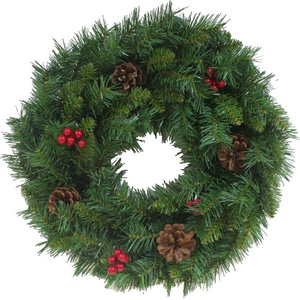 50cm (20 Inch) Spruce Wreath With Cones And Berries Green