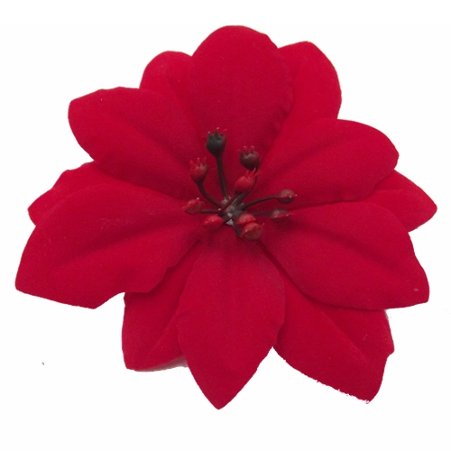9.5cm Red Velvet Poinsettia - x 12pcs Single Loose Heads - Artificial Christmas Wreath