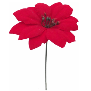 16cm Red Velvet Poinsettia - x 12 stems per bag - Artificial Single Stem - Christmas Wreath