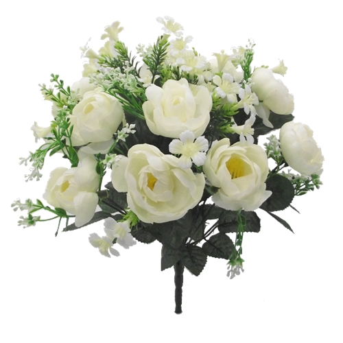 35cm Artificial Ranunculus and Blossom Mixed Bouquet - Ivory