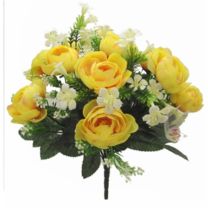 35cm Artificial Ranunculus and Blossom Mixed Bouquet - Yellow