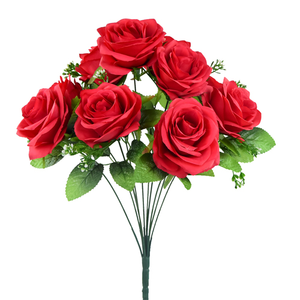 42cm Large Open Rose Bush Bunch Red - Christmas Artificial Flower Valentine