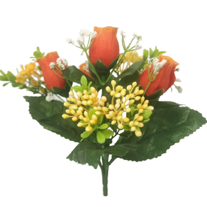 22cm Rose and Mixed Berry Bush Orange - Artificial Flower Christmas