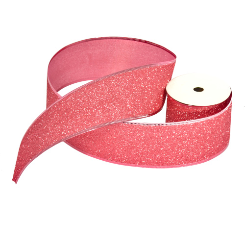 10yds Pink Glittered Wired Edge Christmas Ribbon