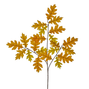 68cm Artificial 12 x Stems - 15 leaves - Large Yellow Orange Oak Leaf Autumn Spray