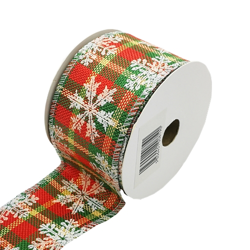 Snowflake Tartan Design Wired Edge Christmas Ribbon - 63mm x 10yds