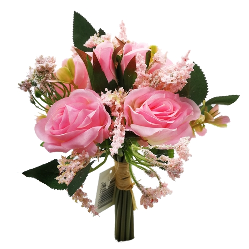 22cm Pink Mini Rose and Rosebud Bundle with Foliage - Artificial Flower