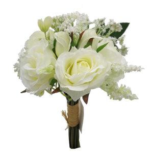 22cm Ivory Mini Rose and Rosebud Bundle with Foliage - Artificial Flower