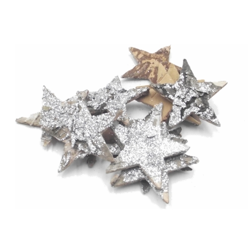 5cm Silver Birch Star x 12pcs - Wooden Wreath Xmas Christmas Decoration