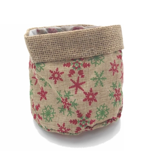 13cm Cloth Pot Planter - Plastic Lined - Snowflake Natural Red Green