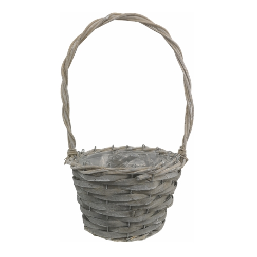 20cm Grey Round Planting Basket Plastic Lined - 20cm Diameter - Florists Flower Arrangement
