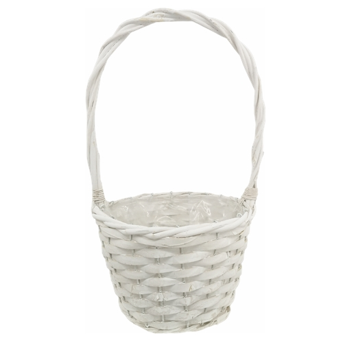 22cm White Round Planting Basket Plastic Lined - 22cm Diameter - Florists Flower Arrangement