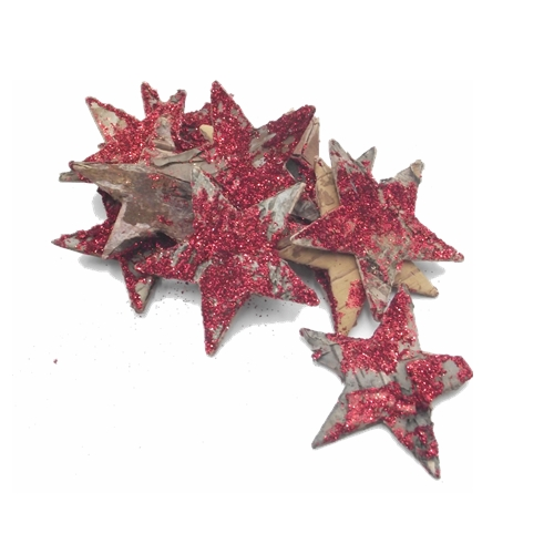 5cm Red Birch Star x 12pcs - Wooden Wreath Xmas Christmas Decoration