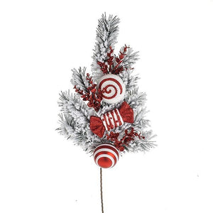 61cm Artificial Snow Spruce Candy Cane Spray with Baubles - Christmas Wreath Decoration