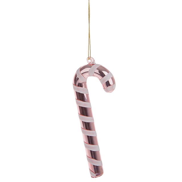 12cm Glass Pink Candy Cane Design Bauble - Christmas Wreath Decoration