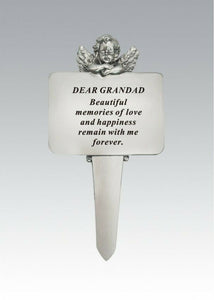 Silver Black Cherub Angel Memorial Stake - Remembrance Graveside Plaque Tribute
