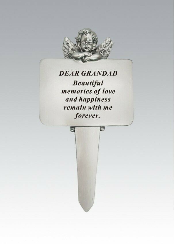 Silver Black Cherub Angel Memorial Stake - Remembrance Graveside Plaque Tribute