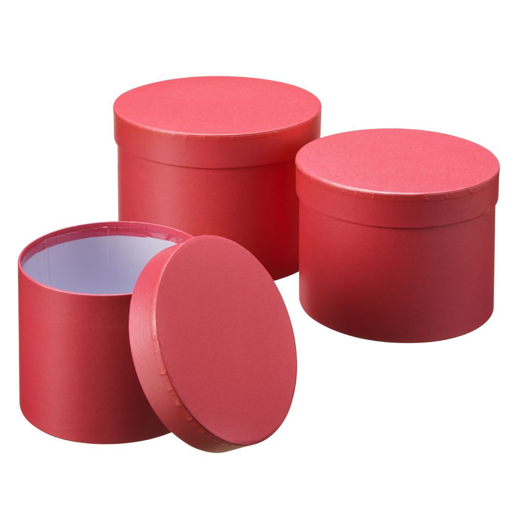 Set of 3 - Oasis Round Red Hat Box Boxes - Christmas Florist Home Gift Decoration