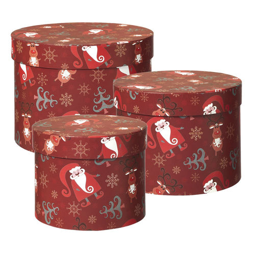 Set of 3 Recyclable Red Secret Santa Lined Hat Boxes - Christmas Present Xmas