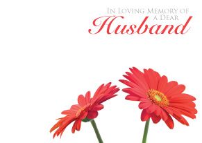 1 x Pack Large In Loving Memory of a Dear Husband Card - Funeral / Memorial Red Gerbera Floral Design