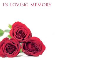 1 x Pack Large In Loving Memory Card - Funeral / Memorial Red Rose Floral Design
