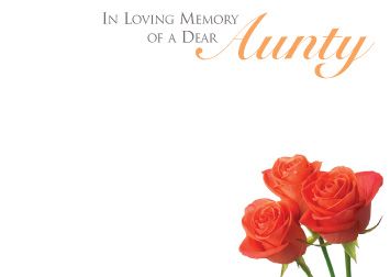 1 x Pack Large In Loving Memory of a Dear Aunty Card - Funeral / Memorial Orange Roses Floral Design