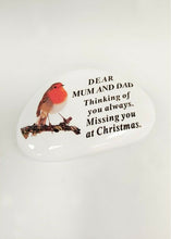 Load image into Gallery viewer, White Robin Pebble Christmas Memorial Tribute - Xmas Tree Plaque Verse Graveside