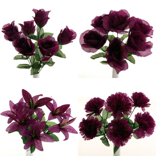 35cm Purple Artificial Flower Bunch - Lily Carnation Rose (ND)