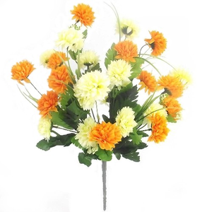 44cm Chrysanthemum Bush Cream and Orange - Artificial Flower