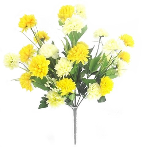 44cm Chrysanthemum Bush Cream and Yellow - Artificial Flower
