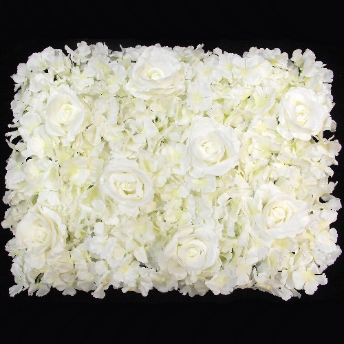 Ivory Rose and Hydrangea Flower Wall - 60cm x 40cm - Artificial Flower