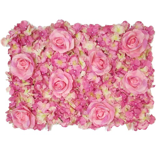 Pink & Cream Rose and Hydrangea Flower Wall - 60cm x 40cm - Artificial Flower