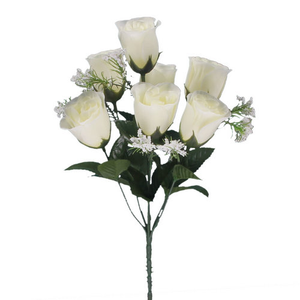 Ivory Rosebud Bush with Gyp - 7 Heads Artificial Flower