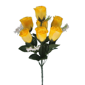 32cm Yellow Rosebud Bush with Gyp - 7 Heads Artificial Flower