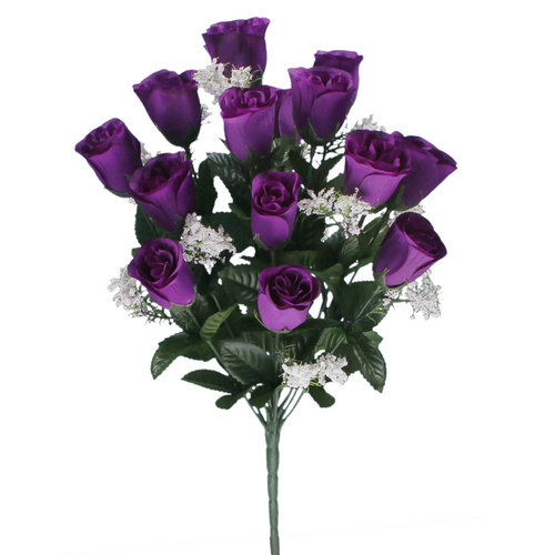 47cm Purple Rosebud Bush with Gyp - 18 Heads Artificial Flower