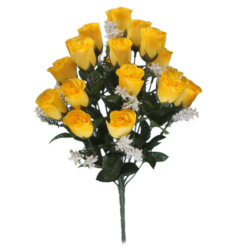 46cm Yellow Rosebud Bush with Gyp - 18 Heads Artificial Flower