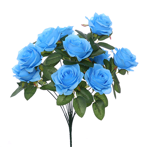 42cm Blue Large Open Rose Bunch Bunches - Artificial Flower