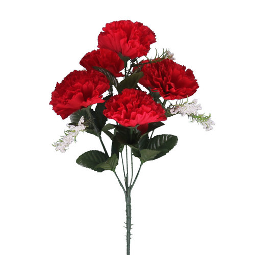 32cm Red Carnation and Gyp Bush Bunch (7 heads) - Christmas Artificial
