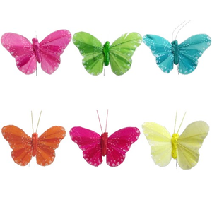 Multi Coloured Bright Feather Butterfly Butterflies (12 Pack)