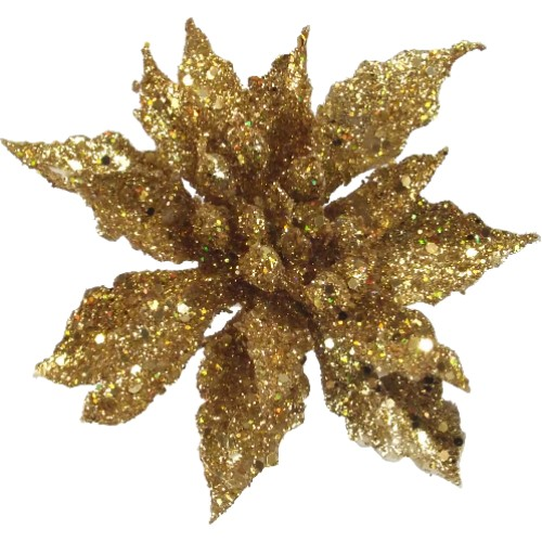 Glittered Plastic Poinsettia Pick Gold