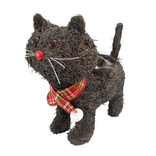 31cm SALIM CAT PLANTER WITH PLASTIC LINING DARK GREY