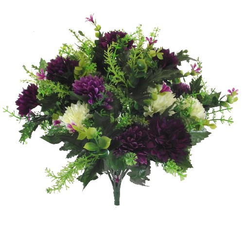 41cm Spiky Mum Large Mixed Bush Ivory/Lilac/Purple