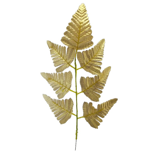 6pcs x 46cm Metallic Gold Leather Fern Leaf Spray 7 Leaves - Artificial Christmas Xmas