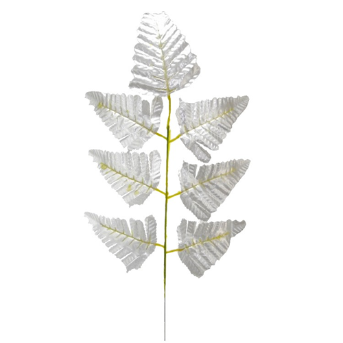 6pcs x 46cm Metallic Silver Leather Fern Leaf Spray 7 Leaves - Artificial Christmas Xmas (XB32)