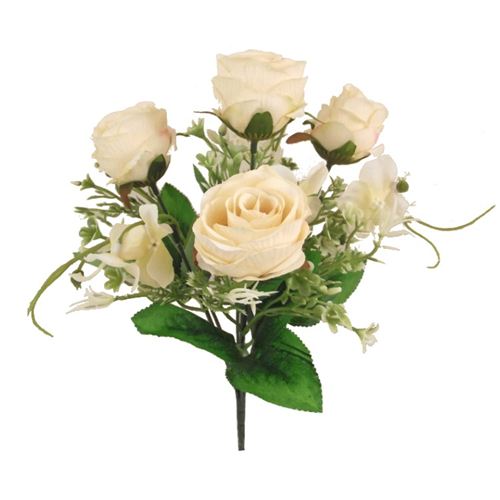 31cm Rose, Hydrangea Bush Cream - Artificial