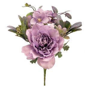 25cm Peony, Hydrangea With Berries& Foliage Bouquet Lavender - Artificial